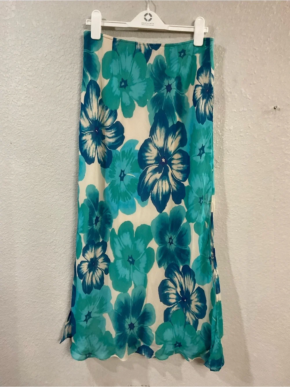 Express Y2K 100% Silk Blue & Teal Floral Maxi Skirt - Picture 4 of 5